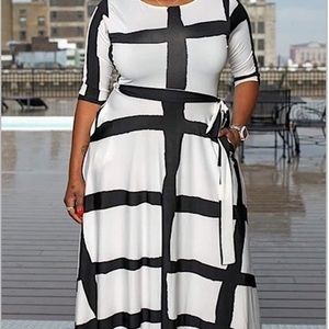 White and black maxi dress